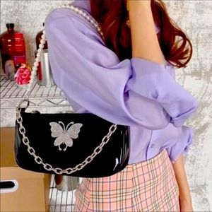 New Butterfly Rhinestone Pearl Chain Shoulder Bag
